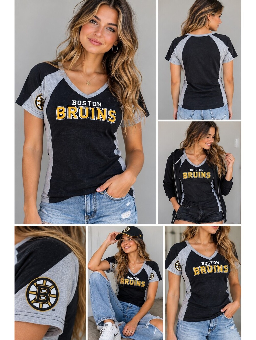 Boston Bruins Hands High Women’s V-Neck T-Shirt Size Small NWT NHL